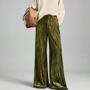 Green Women's Casual Soft Velvet Straight Leg Pants